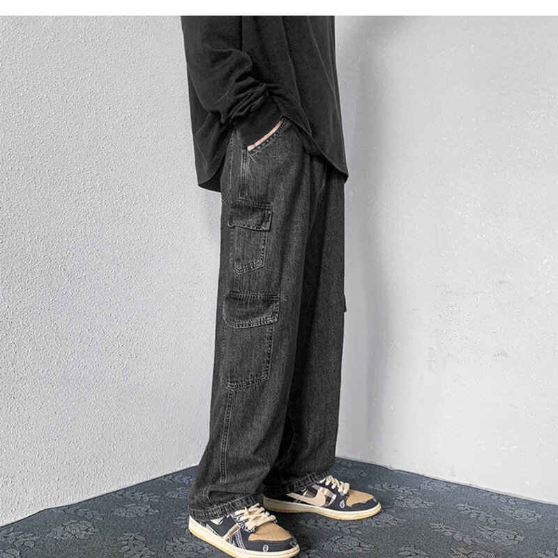 جينز رجالي عتيق بساق مستقيمة ، جيوب فضفاضة ، ساق واسعة ، طراز الشارع في الولايات المتحدة ، ملابس عمل كاجوال مخصصة ، موضة الخريف