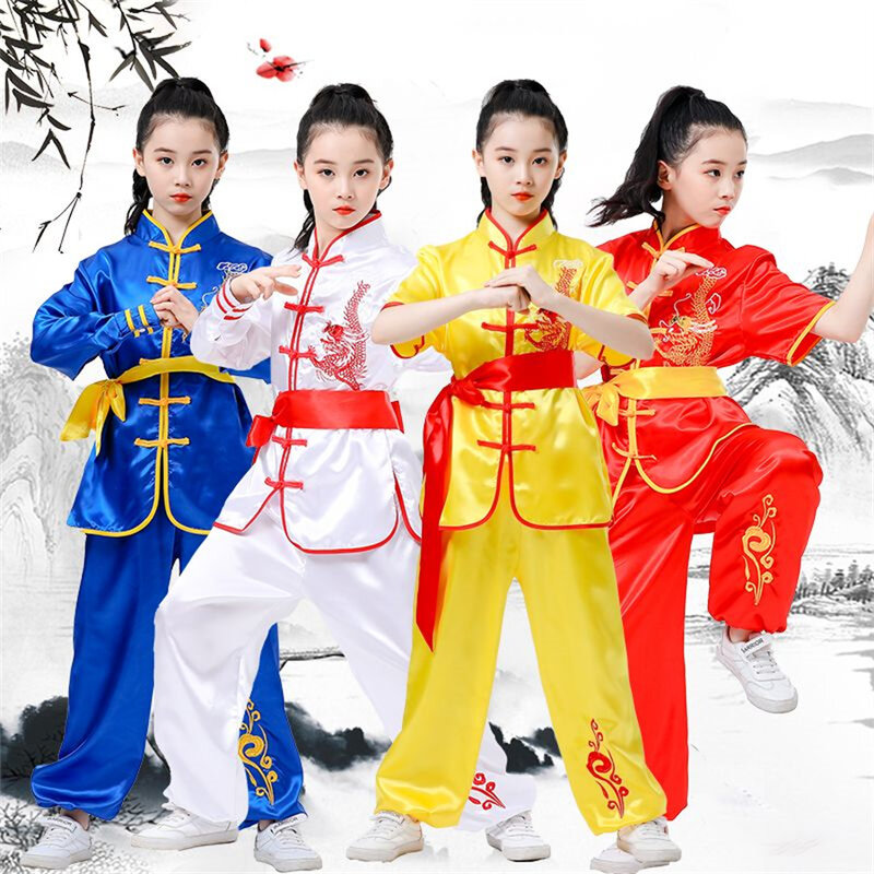 طفل الصينية التقليدية الووشو زي الملابس الفتيان الفتيات الكونغفو دعوى تاي تشي فنون الدفاع عن النفس ملابس موحدة شعار مخصص