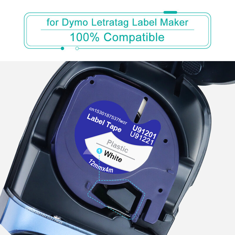 LT 91200 التسمية متوافقة ل Dymo LetraTag آلة صنع الملصقات ورقة 12 مللي متر LT الشريط الأسود على الأبيض ل Dymo التسمية صانع LT-100H QX50