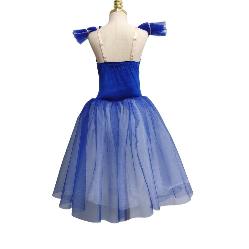 تنورات باليه أزرق ، فستان زهرة ثلاثي الأبعاد ، أزياء أداء ، تمرين رقص الأميرة ، فستان رومانسي طويل