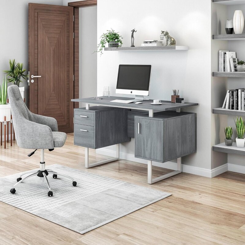 تيشني موبايل-مكتب مكتب حديث مع تخزين ، مكتب رمادي ، يساعدك على البقاء منظمًا للعمل ويحمل جميع مستلزمات مكتبك