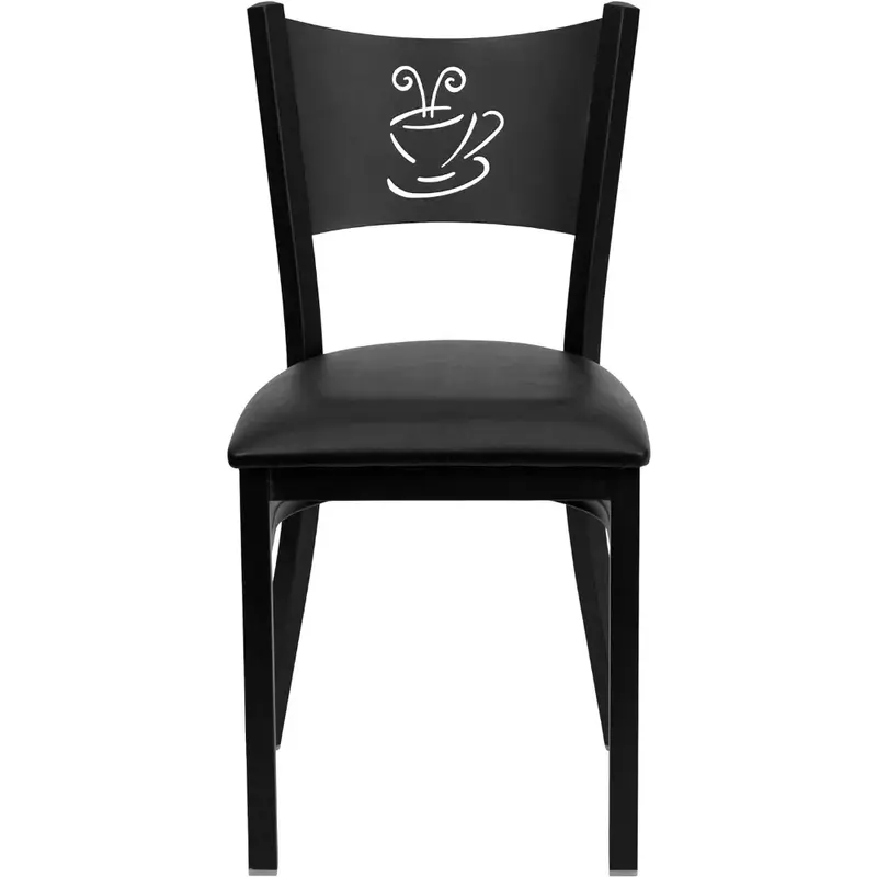 كرسي من الجلد المعدني لغرفة المعيشة ، ظهر القهوة السوداء ، مقعد من الفينيل ، مقهى ، أثاث مقهى خشبي ، سلسلة من 4 قطع