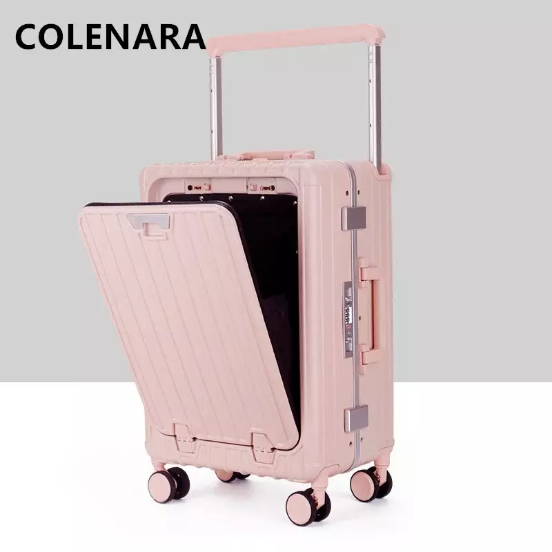 حقيبة COLENARA-Laptop حقيبة بعجلات بإطار من الألومنيوم تفتح من الأمام ، حقائب سفر محمولة ، صندوق صعود من مادة ABS وجهاز كمبيوتر شخصي ، 20 بوصة