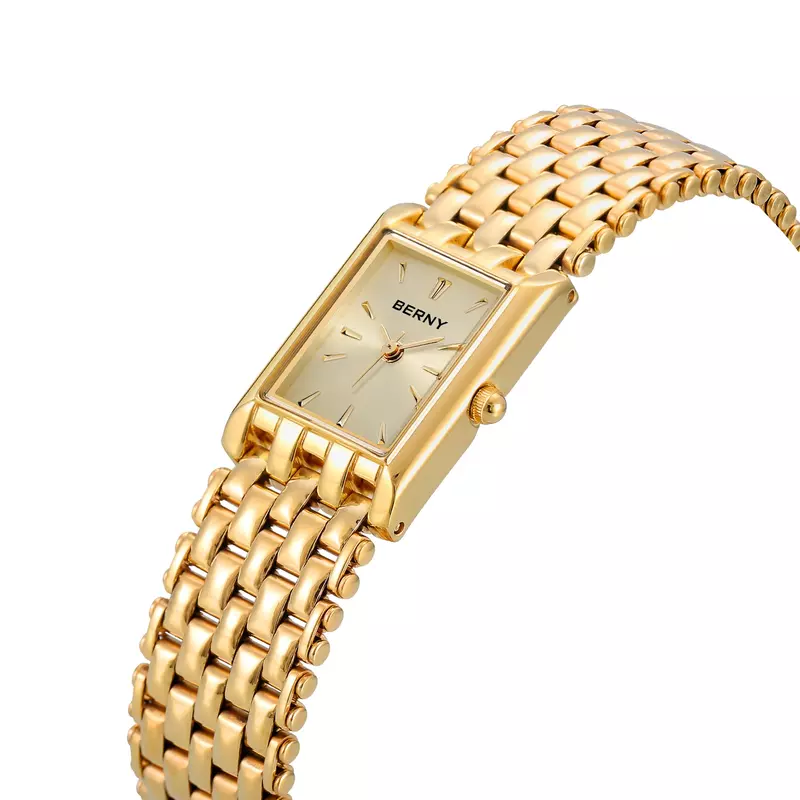 بيرني-ساعة كوارتز من الفولاذ المقاوم للصدأ للنساء ، ساعات يد مربعة للسيدات ، ساعة ذهبية صغيرة ، أزياء فاخرة وغير رسمية
