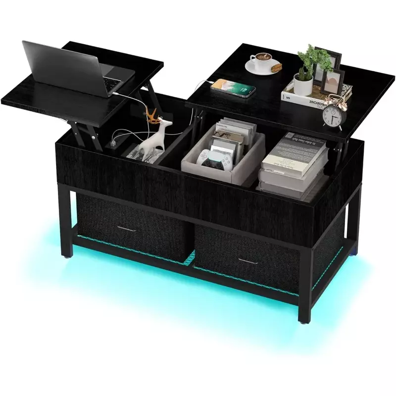 طاولة قهوة مع مساحة تخزين ، طاولات مركزية مربعة حديثة ، منفذ شحن USB ، شحن بمنفذ