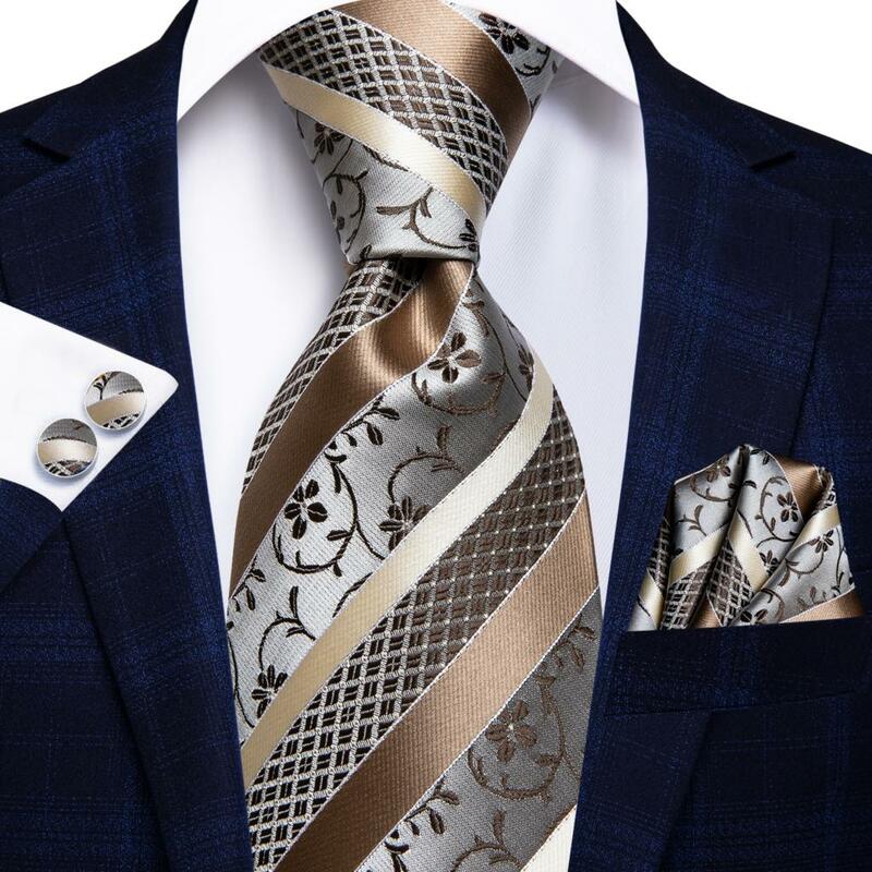مرحبا التعادل الشمبانيا الذهب مخطط بيزلي الصلبة الرجال الحرير الزفاف التعادل موضة تصميم ربطة العنق للرجال Hanky أزرار أكمام الأعمال الطرف