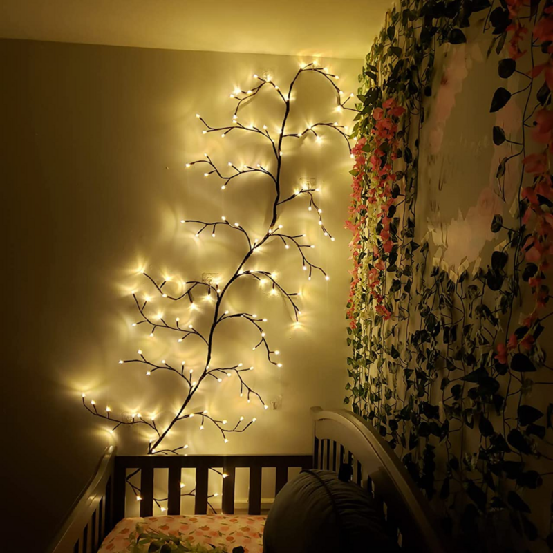 مضاءة شجرة الكرمة للمنزل انحناء فرع أضواء داخلي الصفصاف شجرة 168LED أضواء لعيد الميلاد جدار رف الكتب رف