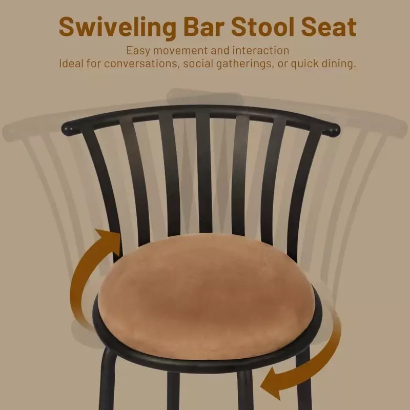 مقاعد بار مع مسند للظهر والقدمين ، قضبان ارتفاع طاولة دوارة ، كرسي بار ، 29 بوصة ، مجموعة من 2