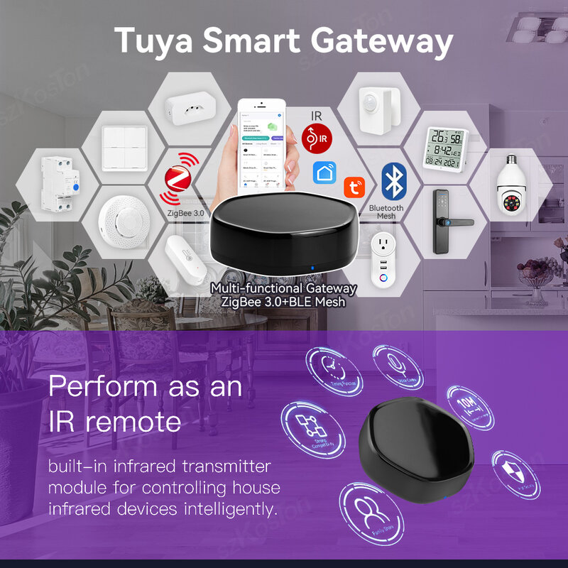 Tuya المنزل الذكي واي فاي 3 في 1 شبكة بليه لاسلكية + زيجبي بوابة متعددة الوظائف مع جهاز تحكم عن بعد الأشعة تحت الحمراء 38 كيلو هرتز أليكسا جوجل الرئيسية