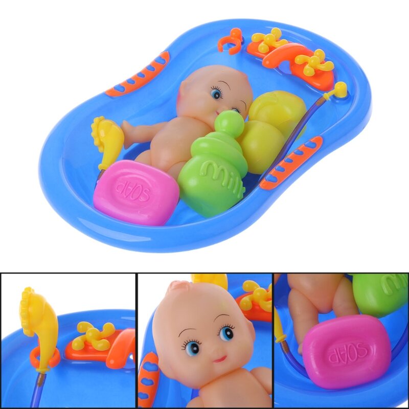 حوض الاستحمام مع دمية طفل حمام لعبة للأطفال ألعاب تزحلق على المياه التعليمية في وقت مبكر