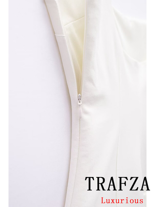 ترافزا-فستان قصير أنيق نسائي بياقة مربعة ، فستان صغير أبيض أحادي اللون ، حزام مثير ، موضة جديدة ، مسرح صيفي ،
