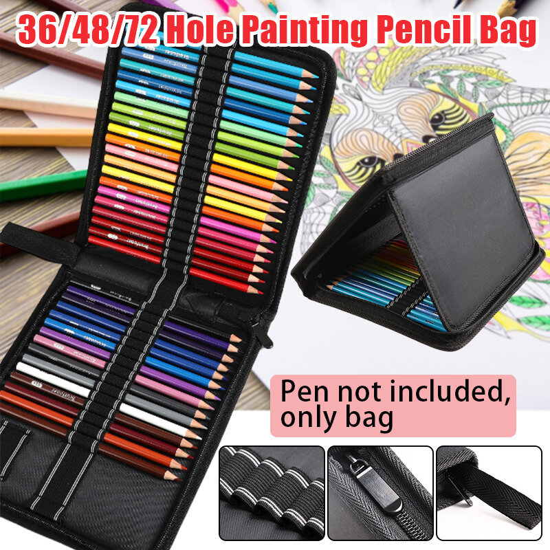 حقيبة تخزين أقلام رصاص ملونة ، سوداء ، قابلة للطي ، حقيبة كبيرة السعة ، حامل أقلام ، لوازم مدرسية ، أدوات مكتبية ، طالب ، 36 فتحة ، 48 فتحة ، 72 فتحة