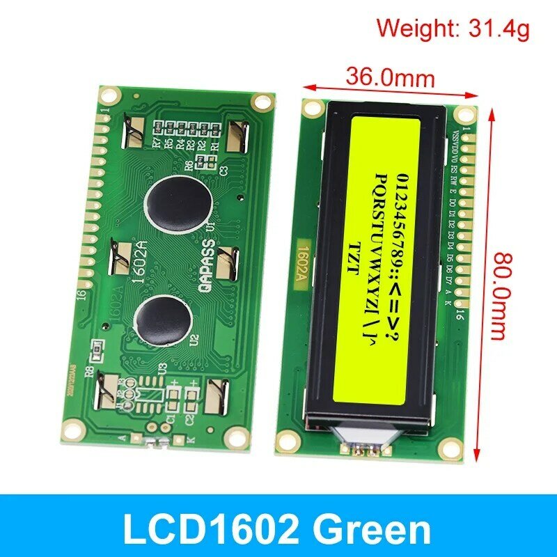 وحدة واجهة عرض LCD لأردوينو ، أزرق ، أصفر ، شاشة خضراء ، 16 × 2 حرف ، PCF8574T ، PCF8574 ، IIC ، I2C ، 16 ، 5 فولت