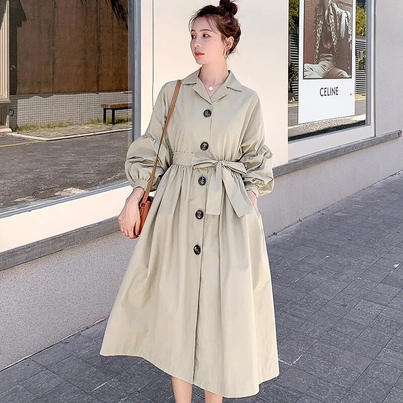 Windbreaker Coat Female Mid-Length Early Spring Autumn 2022 New Women Coat Korean Version Loose Lantern Sleeve Coat Suit Collar