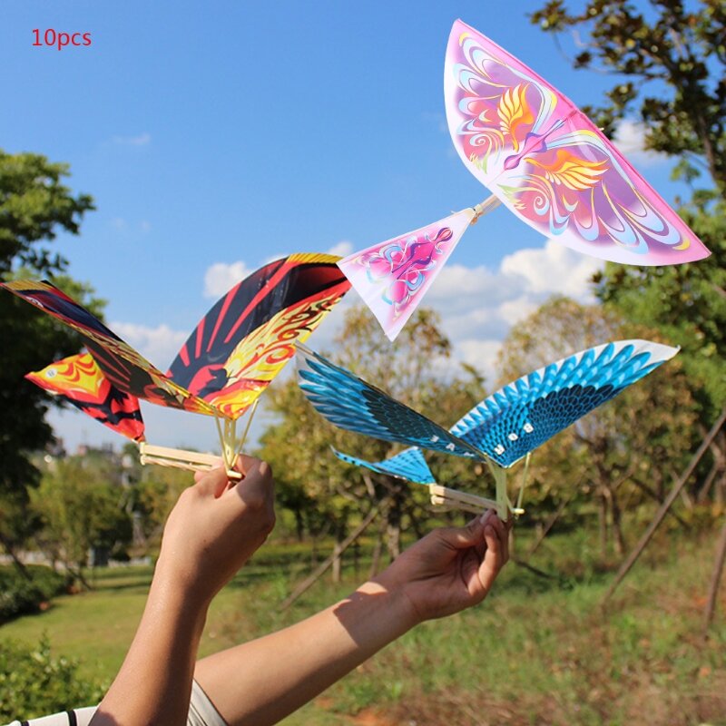 10 قطعة من شريط مطاطي مرن يعمل بالطيور الطائرة الورقية لعبة مضحكة للأطفال هدية في الهواء الطلق