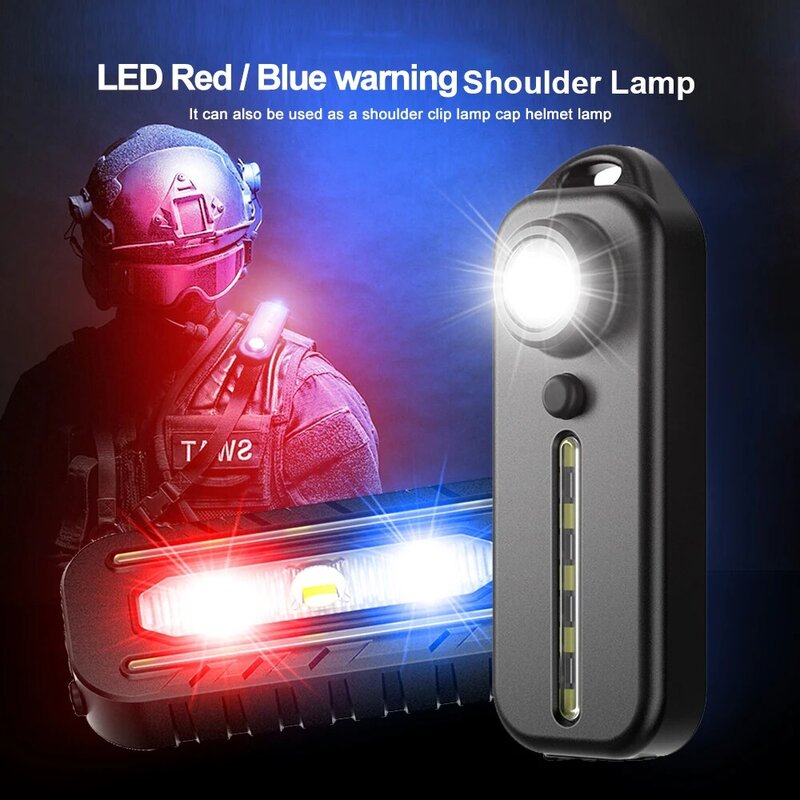 مصباح LED صغير أحمر أزرق مشبك الكتف مصباح تحذير السلامة ضوء الشرطة USB قابلة للشحن خوذة فانوس