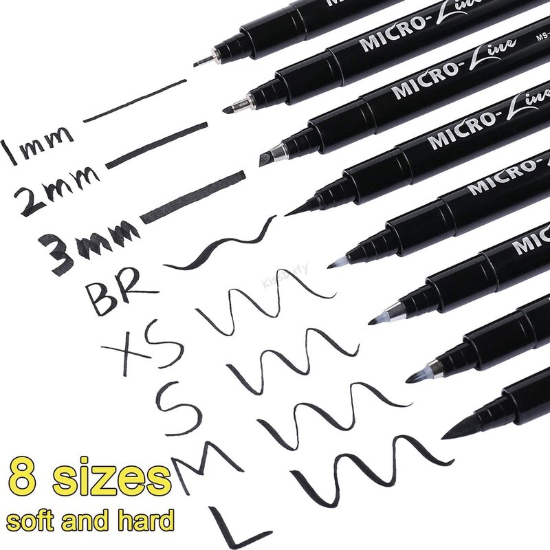 8 قطعة ميكرون خط الخط أقلام Neelde رسم اليد حروف القلم مقاوم للماء الصباغ رسم الفن علامات القلم تصميم المورد