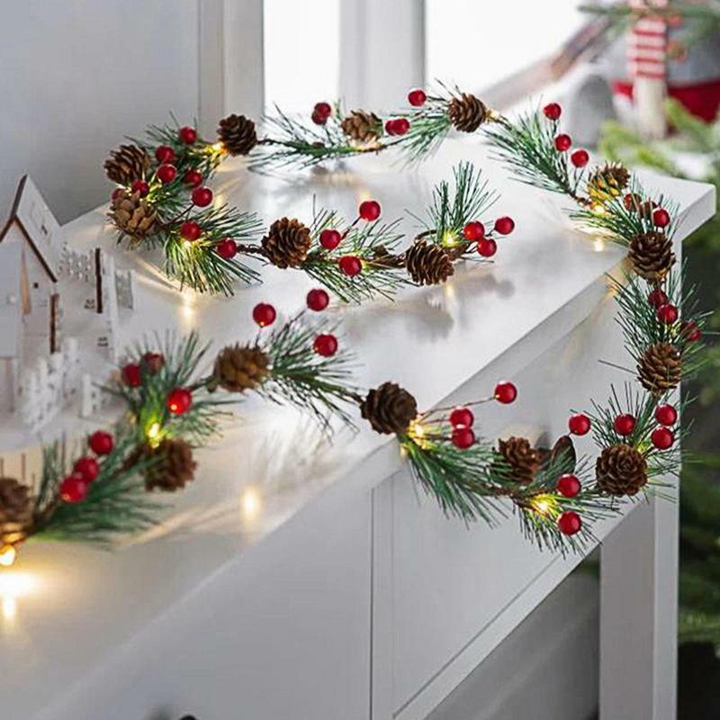 مرنة واقعية بيري عيد الميلاد سلسلة أضواء ، الصنوبر مخروط أضواء ، 4.5 فولت ، غارلاند آمنة ، 6.56ft