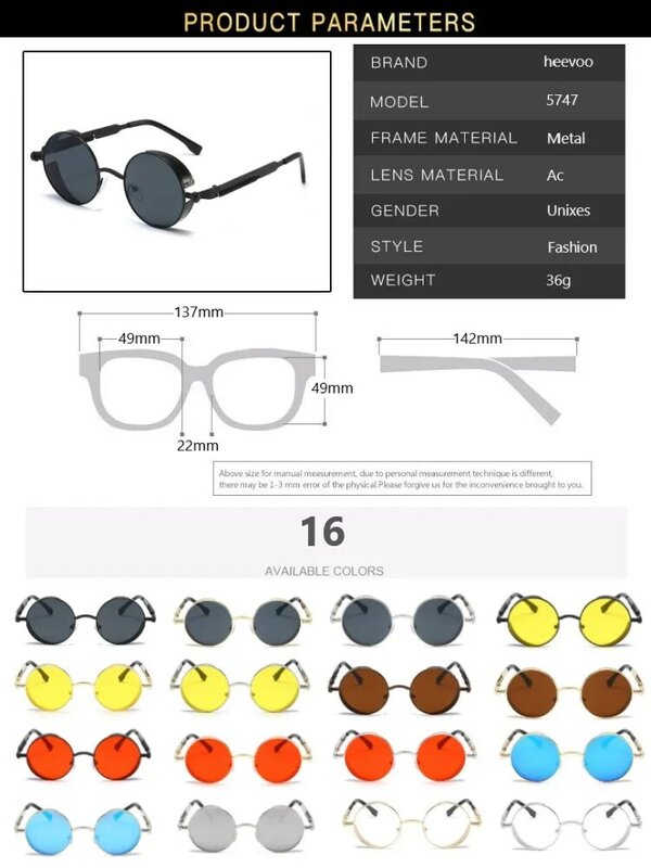 نظارة شمسية معدنية Steampunk للرجال والنساء ، نظارات مستديرة ، نظارات شمسية عتيقة ، علامة تجارية مميزة ، جودة عالية ، موضة 2021