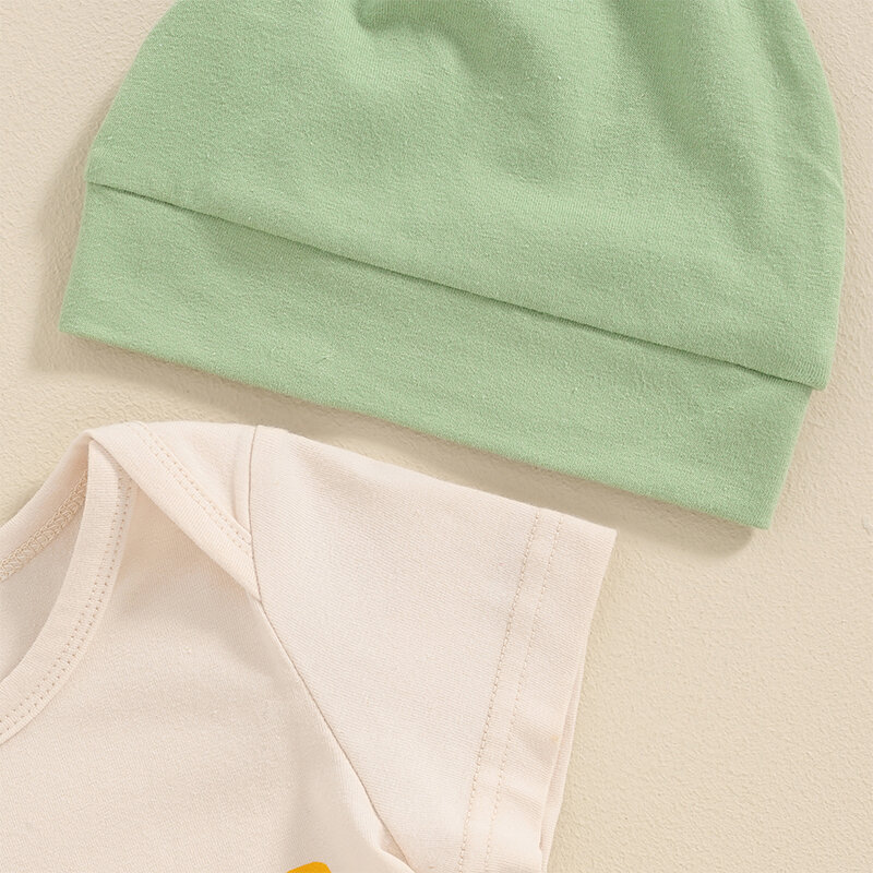 VISgogo-ملابس صيفية للأولاد الصغار ، ملابس مطبوعة بحروف ، رومبير بأكمام قصيرة ، سراويل خصر مرنة كاجوال ، طقم قبعة صغيرة ، 3 ملابس