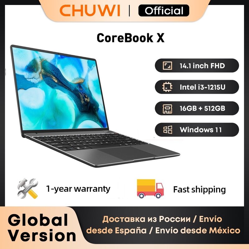 CHUWI CoreBook X كمبيوتر محمول للألعاب 14.1 بوصة FHD IPS شاشة إنتل ستة النوى i3-1215U النواة حتى 3.70 Ghz دفتر 16GB RAM 512GB SSD