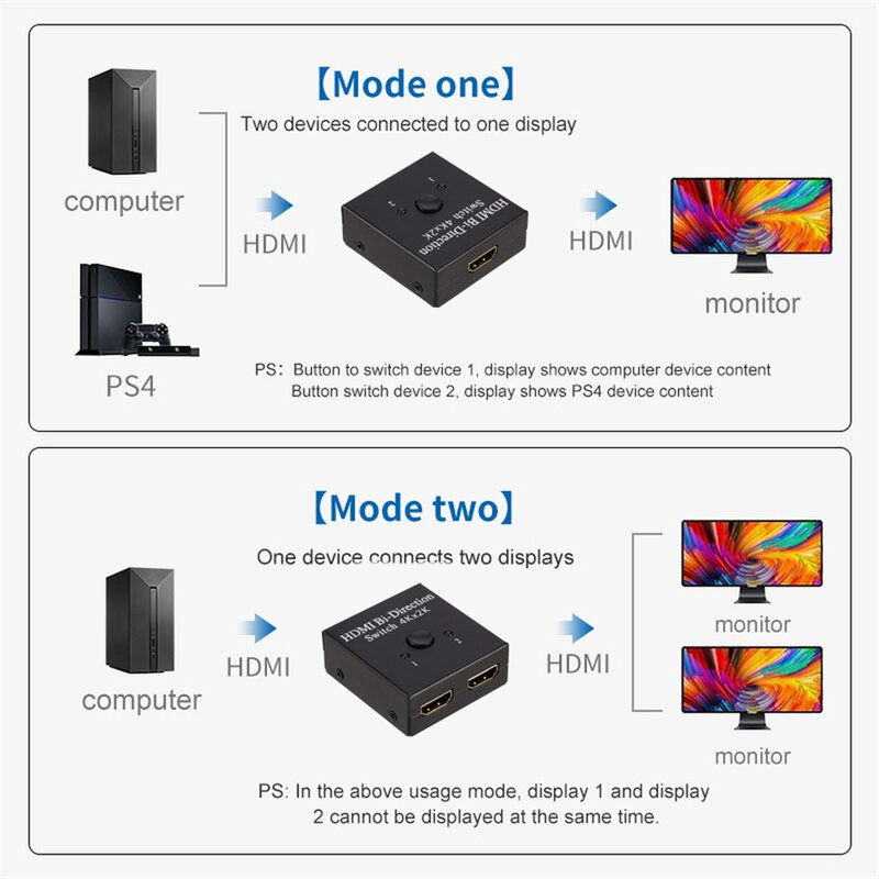 جهاز تحويل 4K x 2K UHD 2 منفذ ثنائي الاتجاه يدوي 2x1 1x2 HDMI AB مفتاح HDCP يدعم 4K FHD Ultra 1080P لجهاز العرض