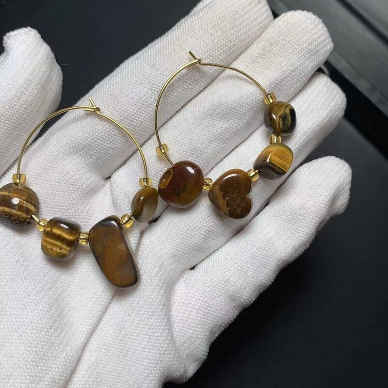 HEYYA-أقراط طوق عين النمر الطبيعية ، مجوهرات أحجار كريمة دائرية كلاسيكية بسيطة ، مصنوعة يدويًا من ذهب 14 قيراط حصري