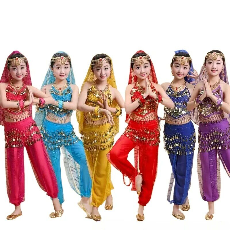 مجموعة ملابس الرقص الشرقي للأطفال ، رقص شرقي للفتيات ، الهند ، الهند
