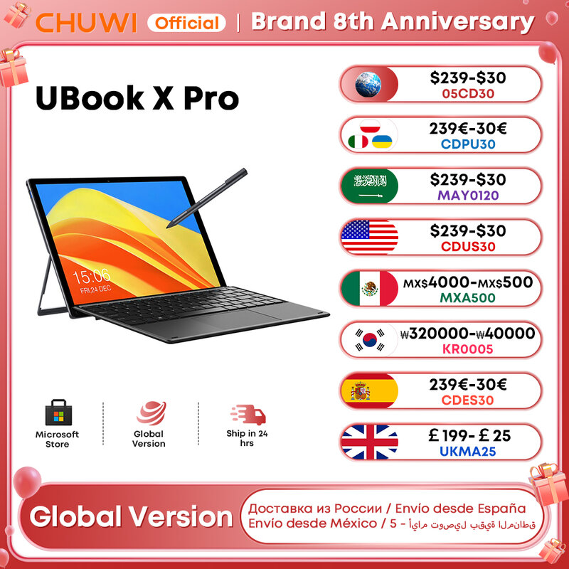 CHUWI 2023 UBook XPro اللوحي 13 ''إنتل كور i5-10210Y 8GB RAM 512GB ROM ويندوز 11 أقراص 2.4G/5G واي فاي دعم لوحة المفاتيح القلم