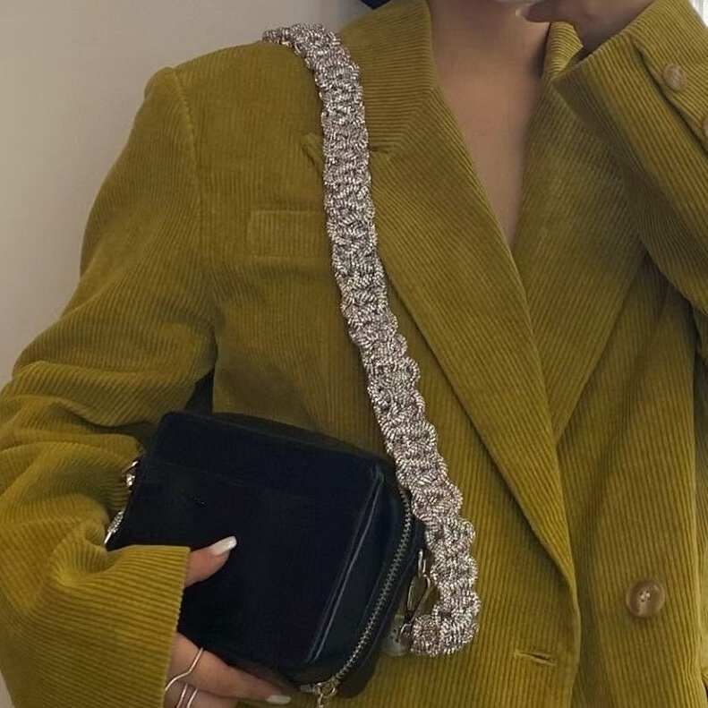 سميكة حجر الراين كريستال سلسلة حقيبة حزام تنطبق على حقائب امرأة اليدوية لصق المنسوجة الماس حقائب الكتف حزام الملحقات