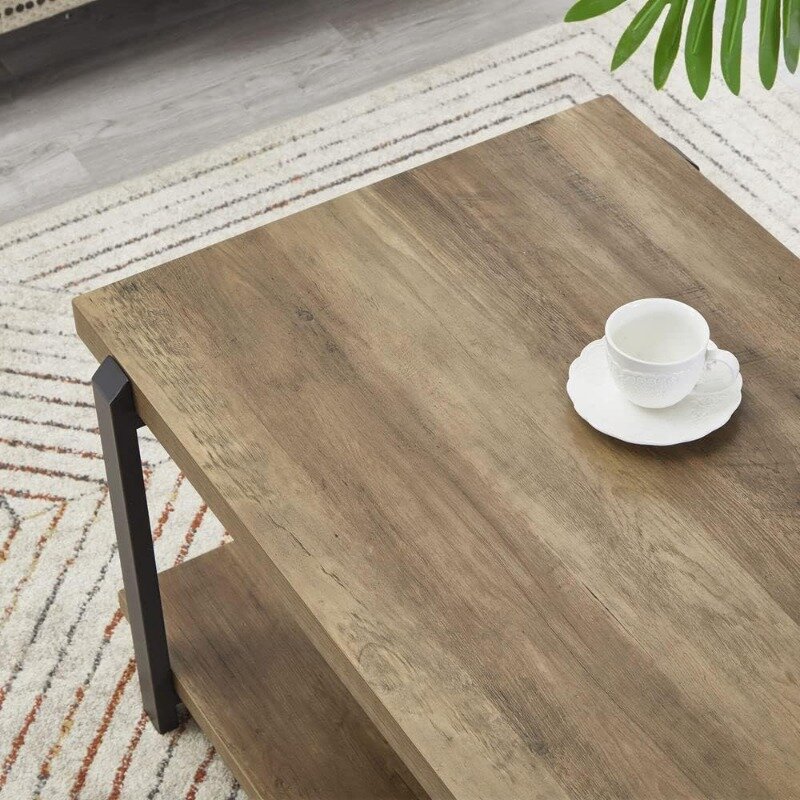 فولوبان-طاولة قهوة صناعية مع رف وخشب ومعدن ، طاولة كوكبة ريفية لغرفة المعيشة