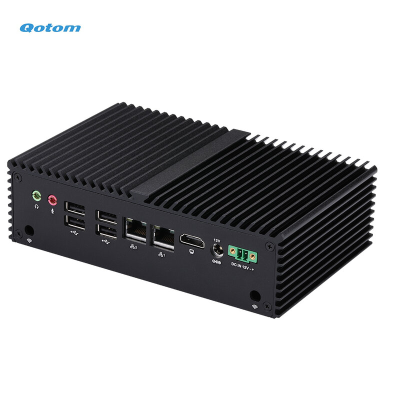 Qotom Mini PC J6412 Qua Core 2.0 GHz ثنائي LAN ثنائي COM تشغيل 24/7 DDR4 RAM MSATA SSD