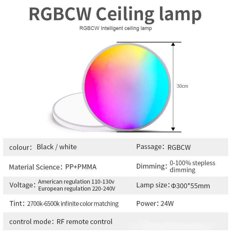 Rgb ضوء السقف led مع جهاز التحكم عن بعد rf ، 24 واط ، تغيير اللون ، أفضل لغرفة المعيشة ، غرفة النوم ، الديكور الداخلي ، الغلاف الجوي