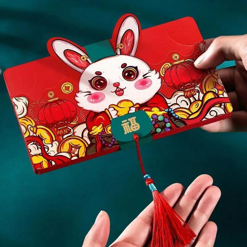 أظرف حمراء جديدة قابلة للطي لعام 2023 أظرف حمراء لطيفة بالسنة الصينية الجديدة من الأرنب الأحمر حزمة زودياك بأرنب أحمر هدية مهرجان هونغباو للربيع