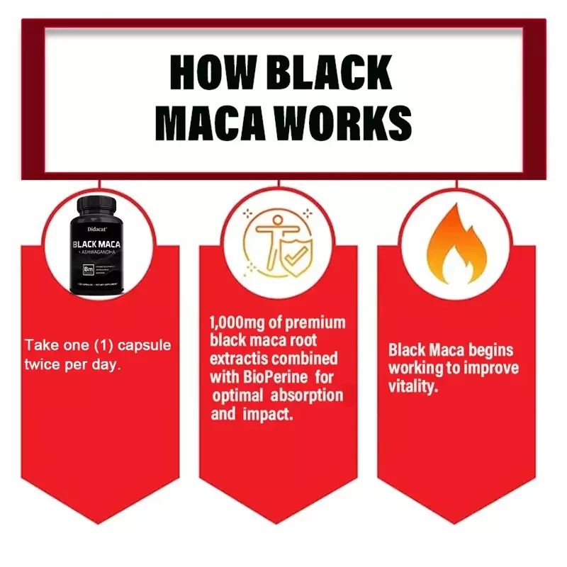 كبسولات الماكا السوداء ، تعزيز الطاقة ، القدرة على التحمل ، توازن الأداء ، الأفكار العاطفية