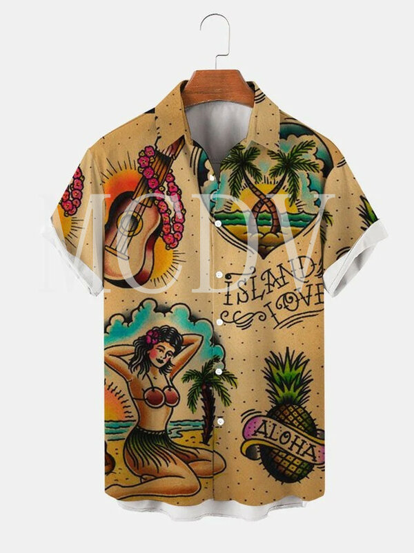 رجل للنساء شاطئ طباعة عادية تنفس هاواي قصيرة الأكمام قميص الصيف القمم