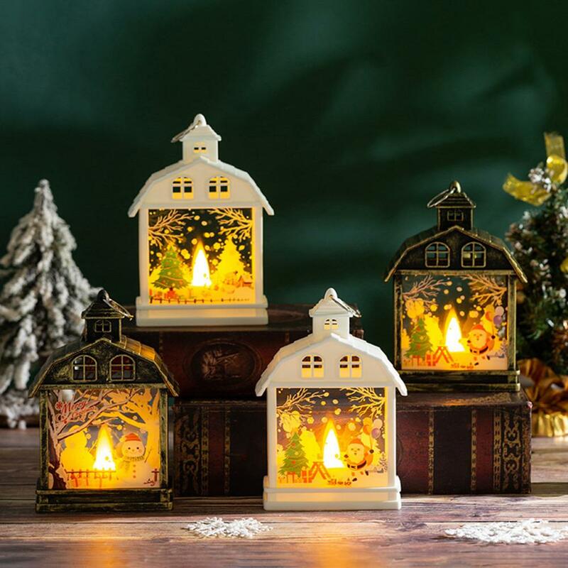 الرجعية باليد أضواء شمعة LED ، فانوس احتفالي ، ثلج ، سانتا كلوز ، أنماط الأيائل