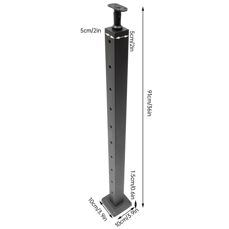 الفولاذ المقاوم للصدأ كابل درابزين آخر ، جبل علوي ، قابل للتعديل ، حفر ، أسود ، 36 "x 2" x 2 "، 2"