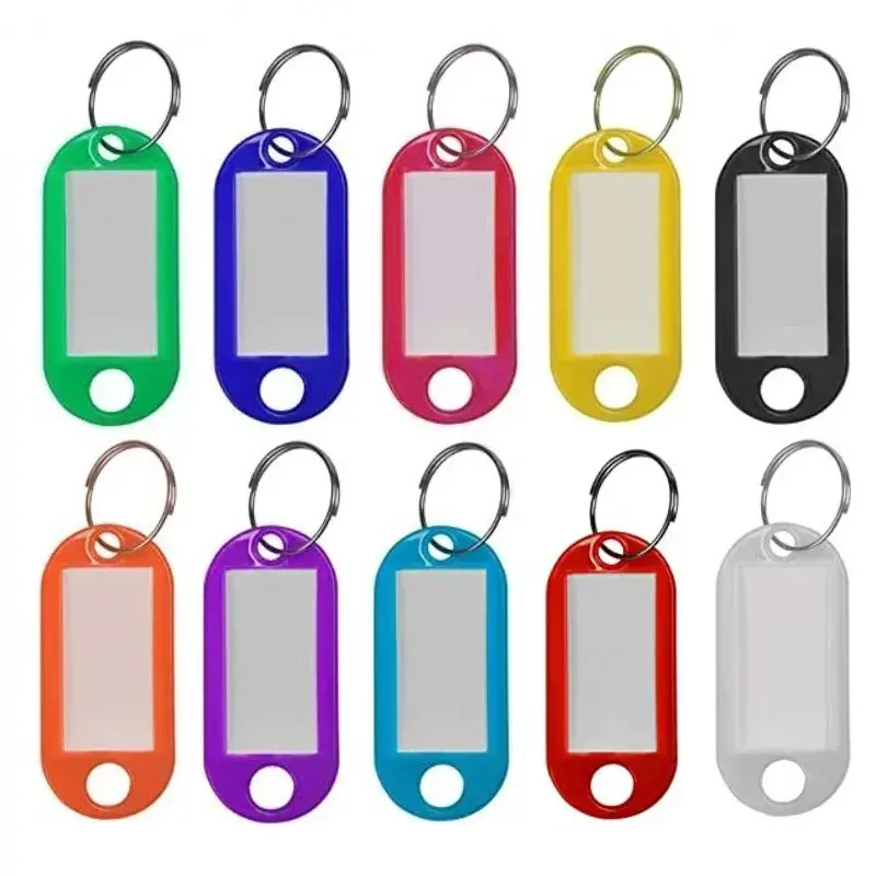 10 قطعة من البلاستيك مخصص سبليت الدائري ID العلامات الرئيسية تسميات سلسلة مفاتيح حلقات المفاتيح مع سبليت حلقة مرقمة اسم الأمتعة علامات للأمتعة