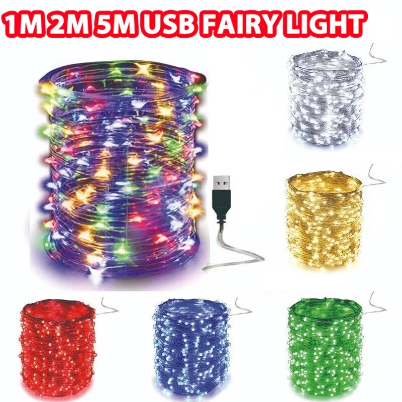 LED USB أسلاك نحاسية صغيرة سلسلة الجنية ضوء مقاوم للماء سلسلة أضواء لعيد الميلاد الزفاف الديكور