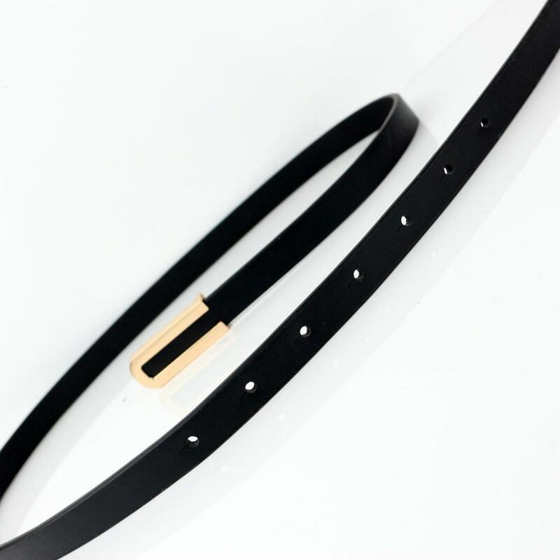 حزام جلد أسود أنيق رفيع للنساء ، بدلات نسائية ، أنيق أنيق ، متعدد الاستخدامات ، رائج ، من 1 إلى 10 *