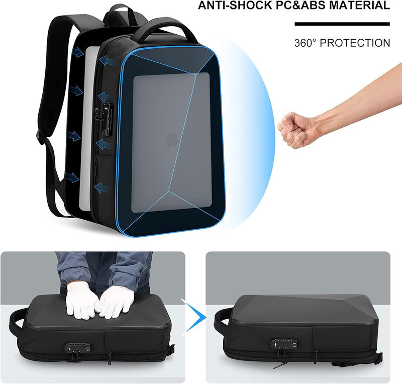 حقيبة ظهر للكمبيوتر المحمول قابلة للتوسيع للرجال ، مقاومة للماء ، حقيبة عمل ضد السرقة ، شحن USB ، حقيبة صلبة ،