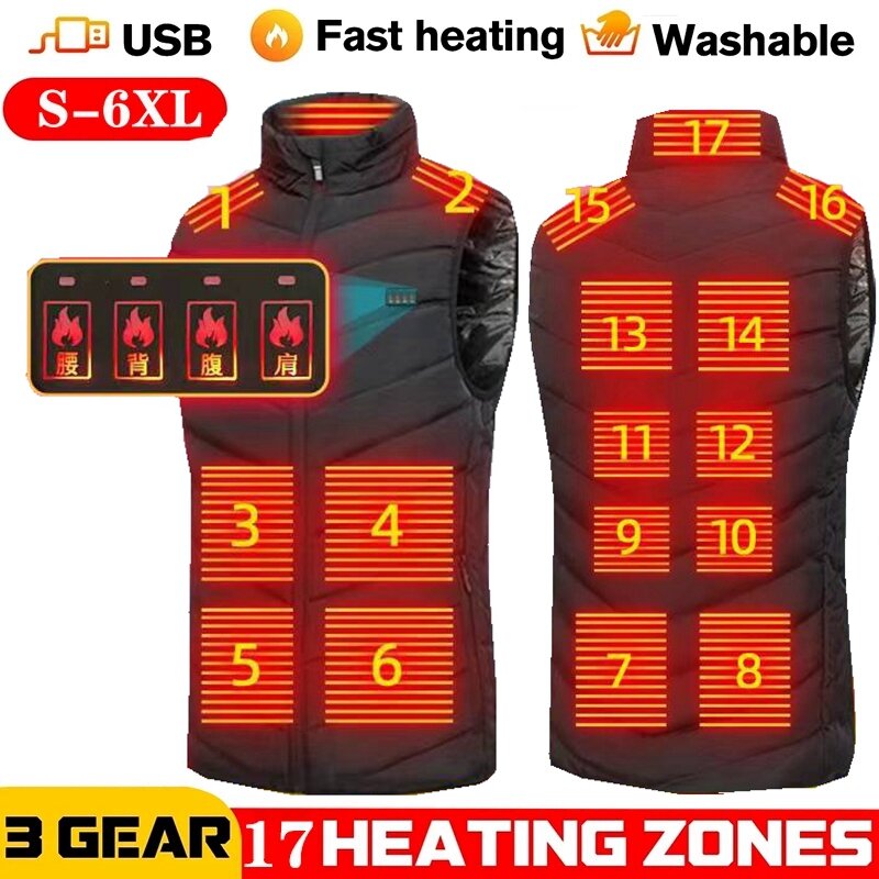 17 قطعة سترة سترة ساخنة موضة الرجال النساء معطف ذكي USB التدفئة الكهربائية الحرارية الملابس الدافئة الشتاء سترة ساخنة