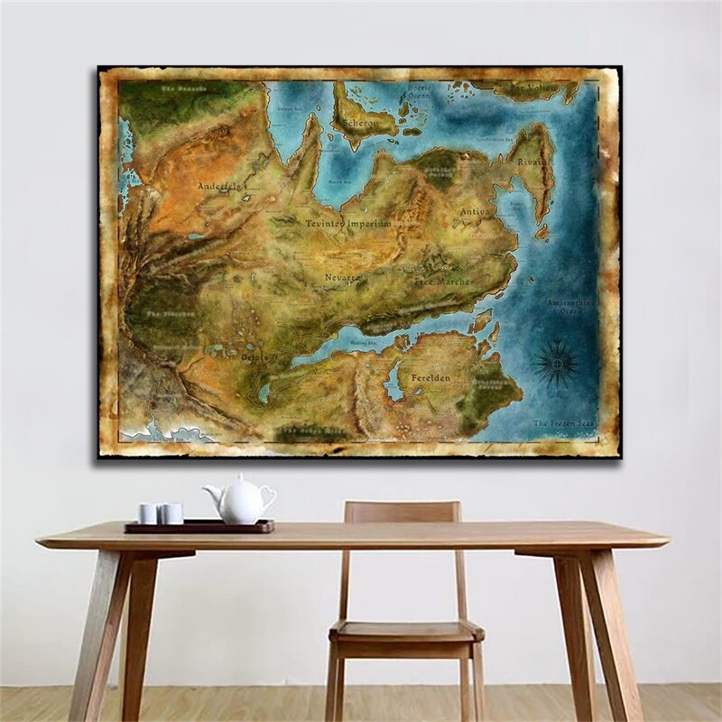 84*59cm Vintage Map Wall Art Poster Retro Canvas Painting Unframed Prints Decorative Pictures Living Room Home Decoration