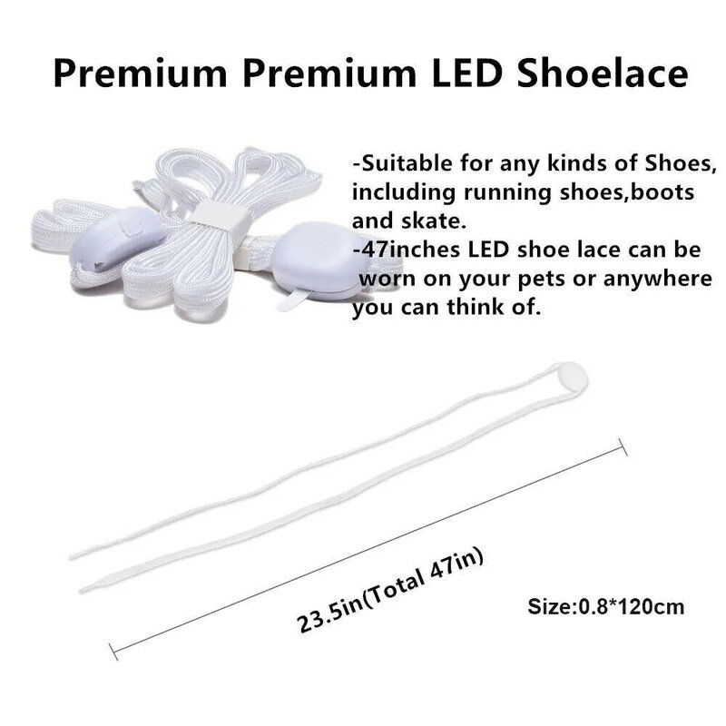LED مضيئة الأربطة حذاء الفلورسنت ، سلاسل الأحذية ، ضوء فلاش للأحذية الرياضية ، حذاء قماش مسطح ، 1 زوج