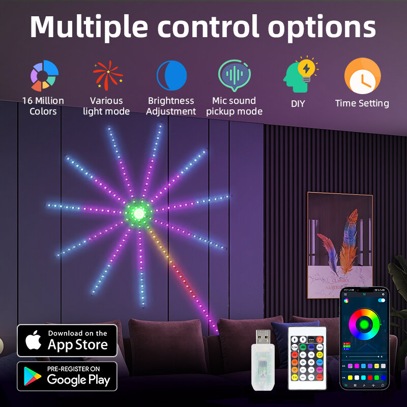 مصباح شريط LED RGB لديكور غرفة الكريسماس ، مصباح ليلي للألعاب النارية ، USB ، نيزك الأحلام ، واي فاي ، تحكم في التطبيق ، مجموعات الإضاءة