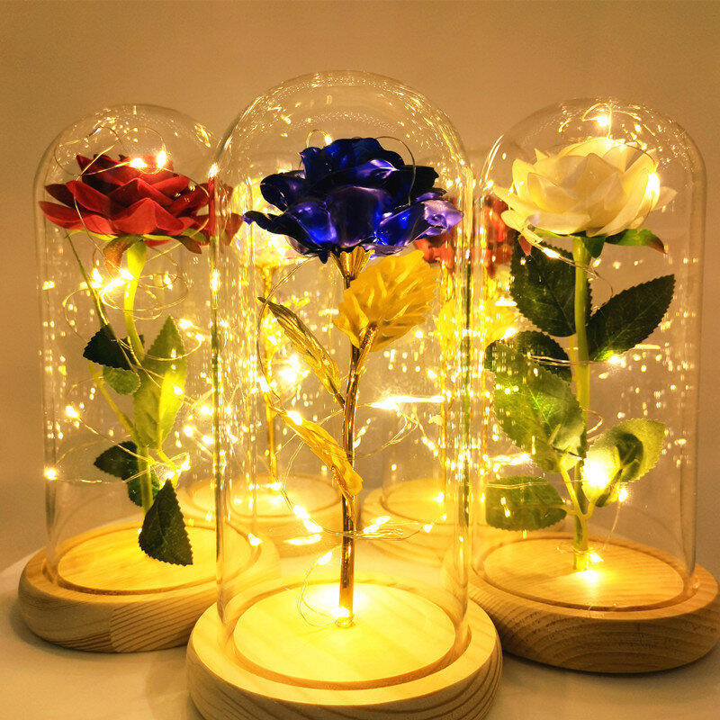 LED الأبدية روز الزهور أضواء الليل هدايا عيد الحب غرفة نوم ثلاثية الأبعاد الجدول مصباح الزفاف السرير مصباح للمنزل غرفة زينة