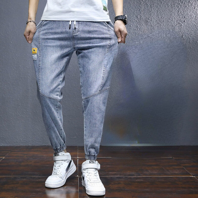 سراويل هارلان فضفاضة للرجال ، جينز صغير الساق مع إغلاق الموضة ، ملابس غير رسمية وسيم ، النسخة الكورية ، الربيع