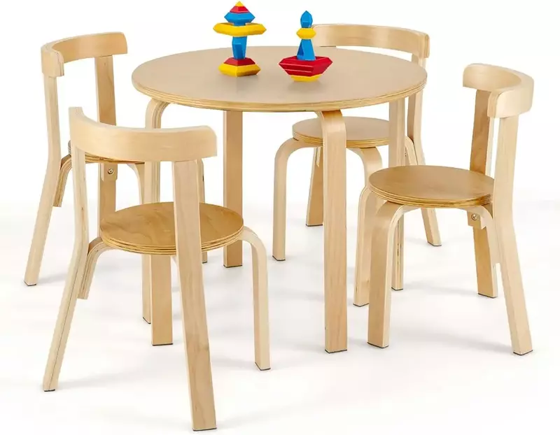 طاولة وكرسي خشبي للأطفال ، لعبة الطوب ، طاولة طفل صغير ، كراسي من 5 قطع مع 4 كراسي