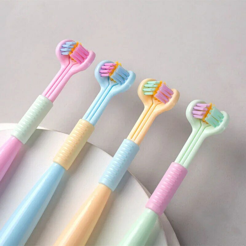 ثلاثة من جانب الإبداعية فرشاة الأسنان لينة جدا شعيرات الأطفال فرشاة الأسنان العناية بالفم سلامة فرشاة أسنان نظافة صحة الفم
